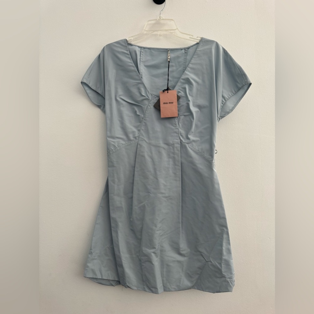MIU MIU NEW with TAGS Light Blue crepe dress with belt versatile use SIZE 42